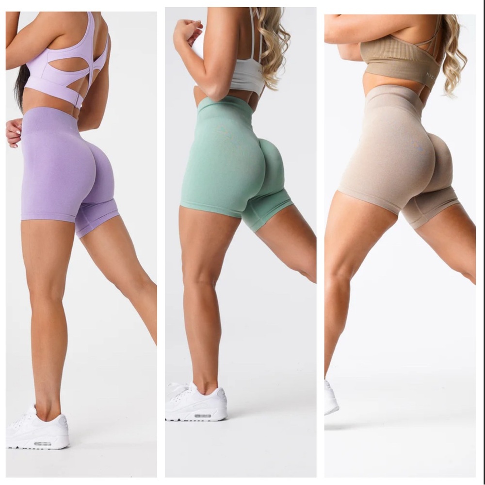 (SET OF 3) NVGTN Pro Seamless Pro Shorts in Lilac, Sage Green, and Beige